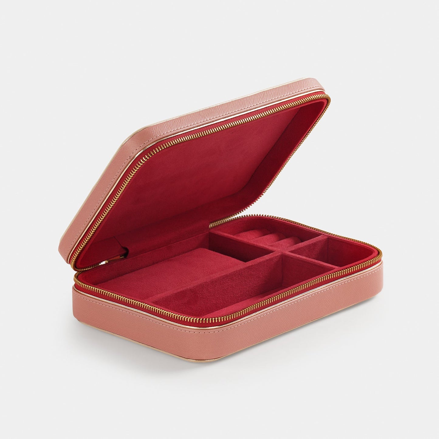 Beige Red Heart Faux Leather Jewellery Box - Large