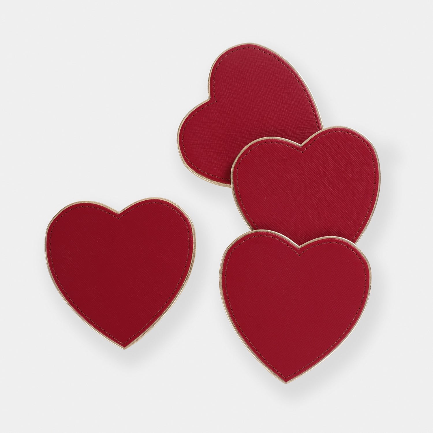 Set of 4 Red Heart Shaped Faux Leather Coaster