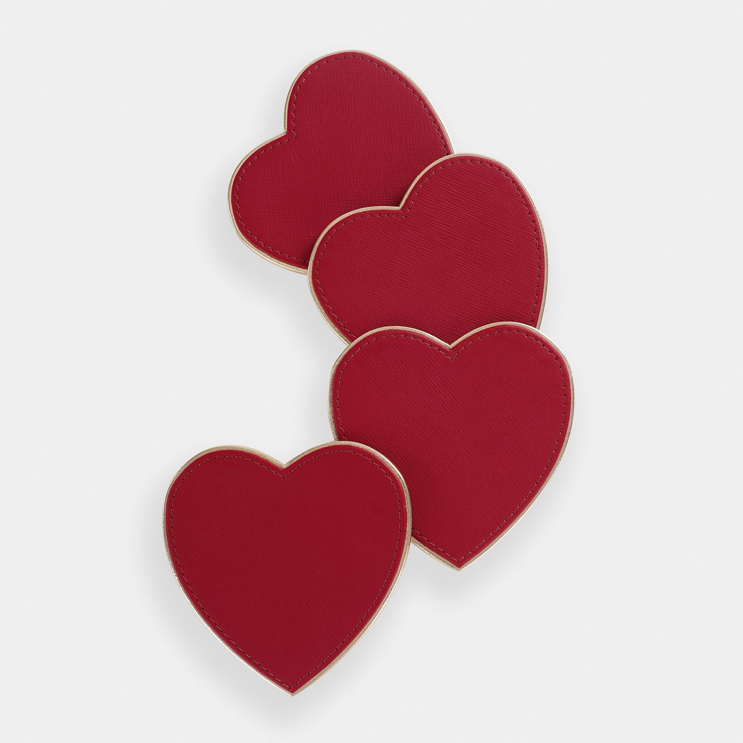 Set of 4 Red Heart Shaped Faux Leather Coaster