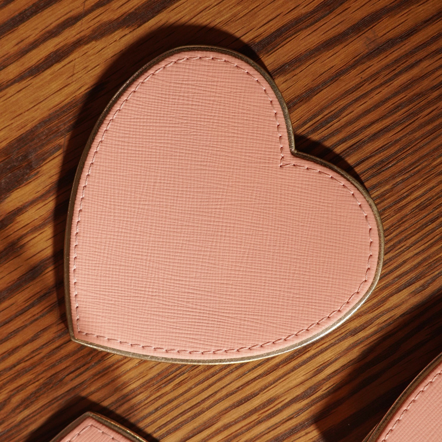 Set of 4 Pink Heart Shaped Faux Leather Coaster