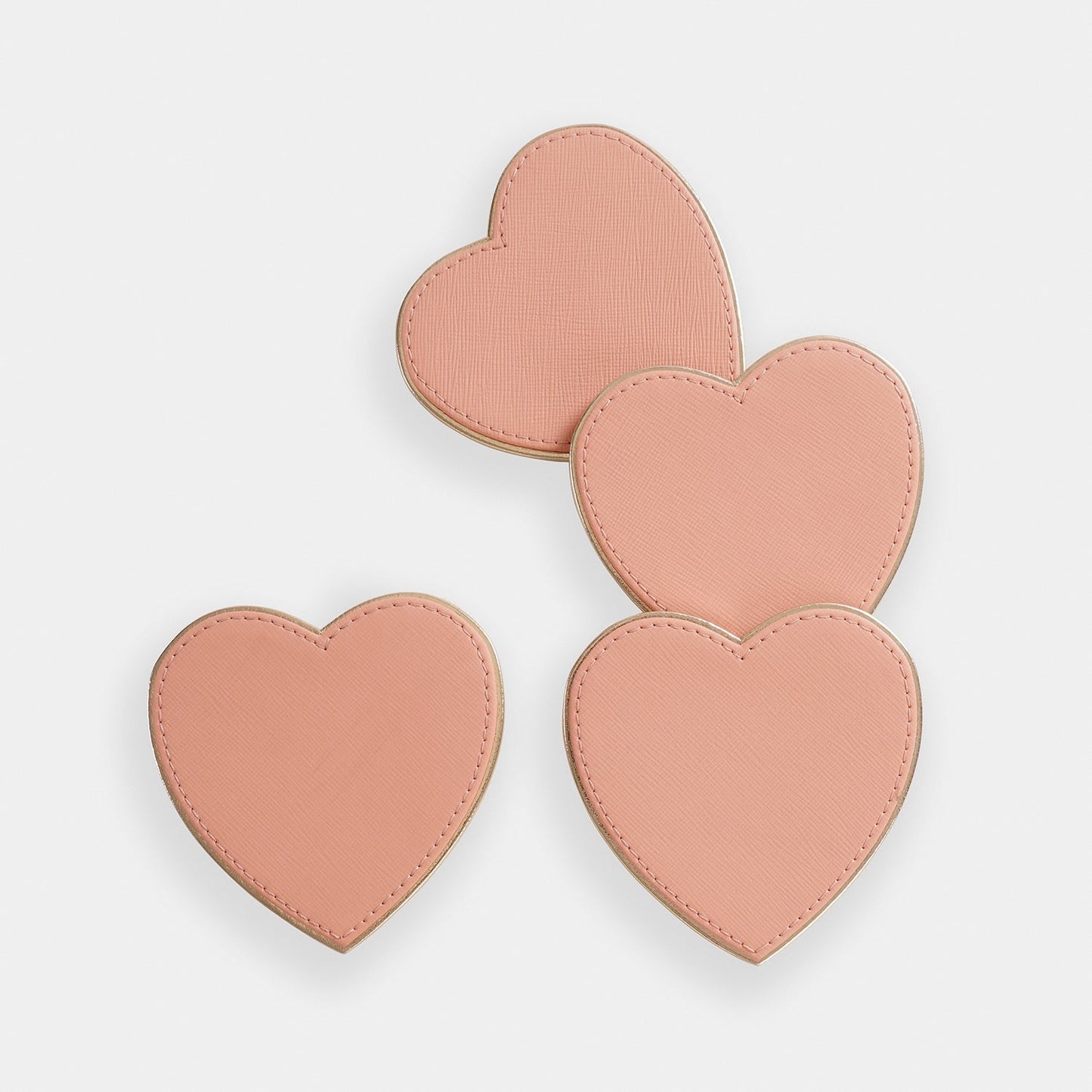 Set of 4 Pink Heart Shaped Faux Leather Coaster