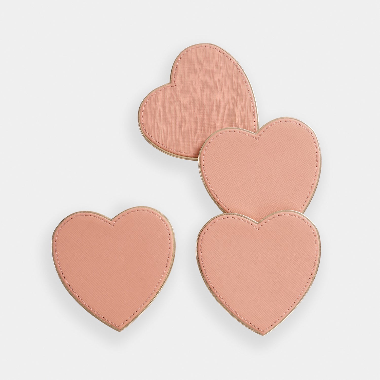 Set of 4 Pink Heart Shaped Faux Leather Coaster