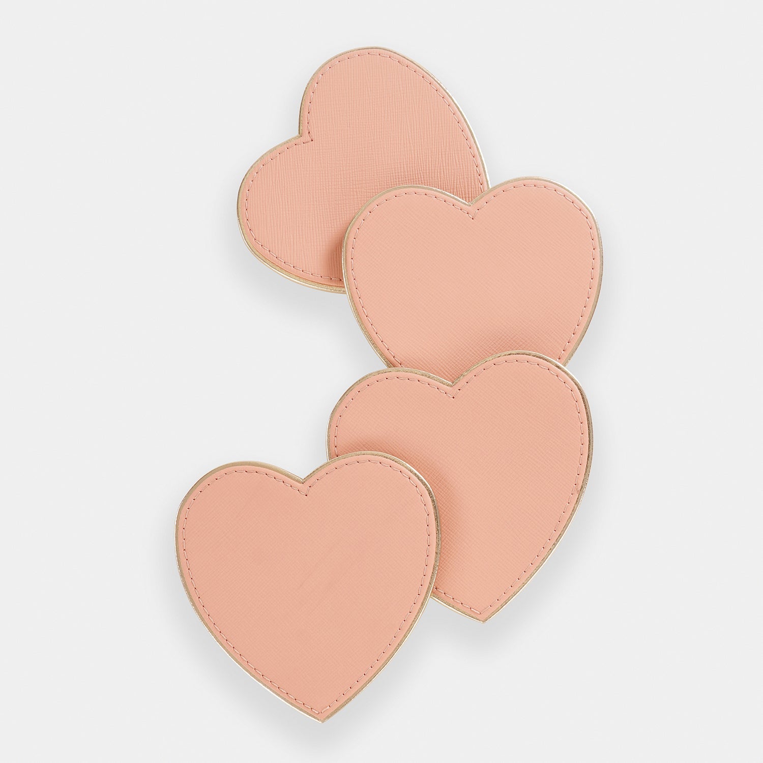 Set of 4 Pink Heart Shaped Faux Leather Coaster