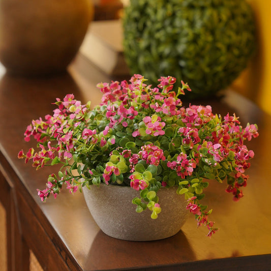 Dark Pink Artificial Flowers in Paper Mache Pot