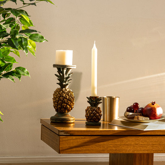 【Pure Home + Living】 Antique Gold & Green Pineapple Candle Holder - Large｜アンティークゴールド＆グリーン パイナップル キャンドルホルダー（L）｜10×10×24cm