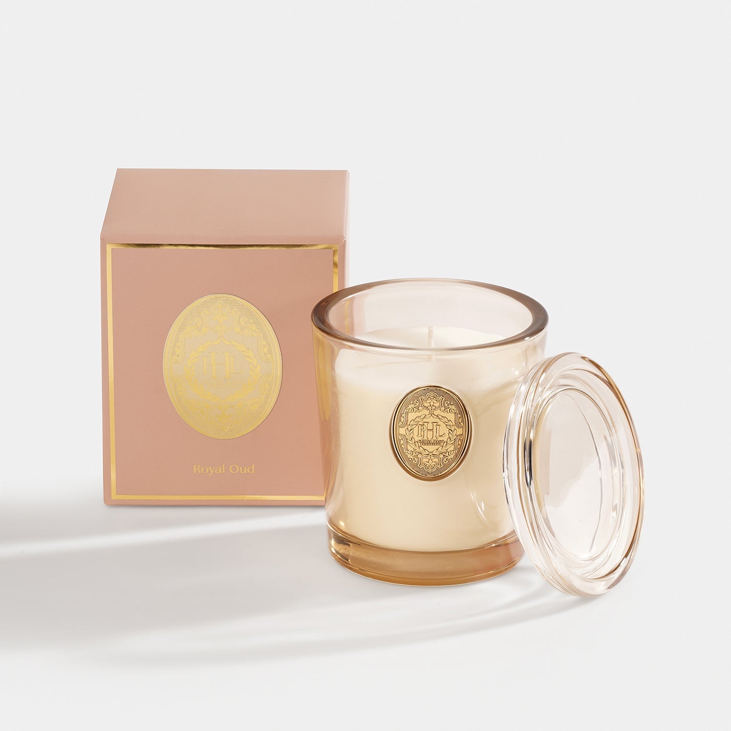 Royal Oud Scented Wax Filled Glass Candle Jar - Light Amber