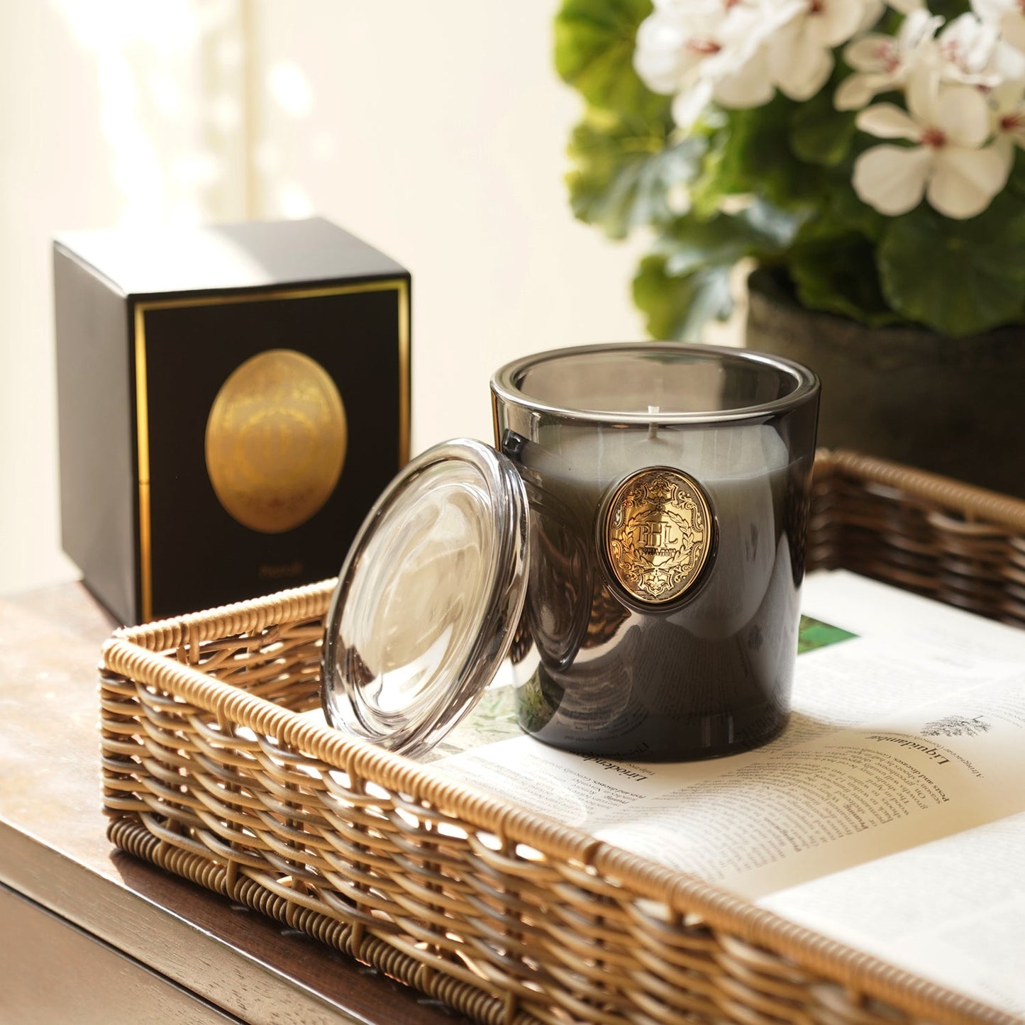 Neroli Scented Wax Filled Glass Candle Jar -Black