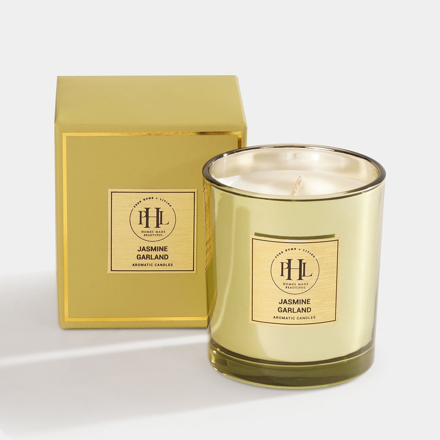 Jasmine Garland Scented Wax Filled Glass Candle Jar - Light Green