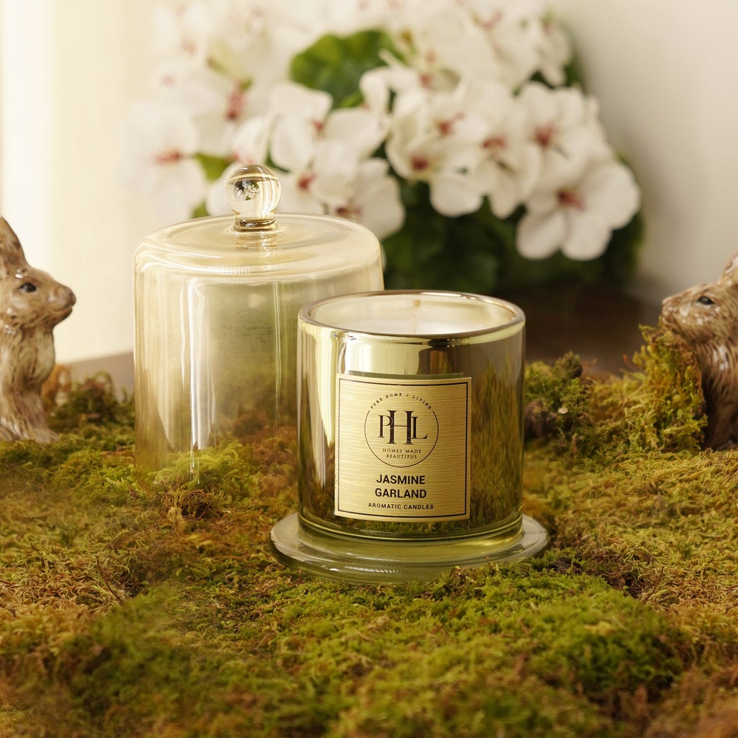 Jasmine Garland Scented Bell Jar Glass Candle - Light Green