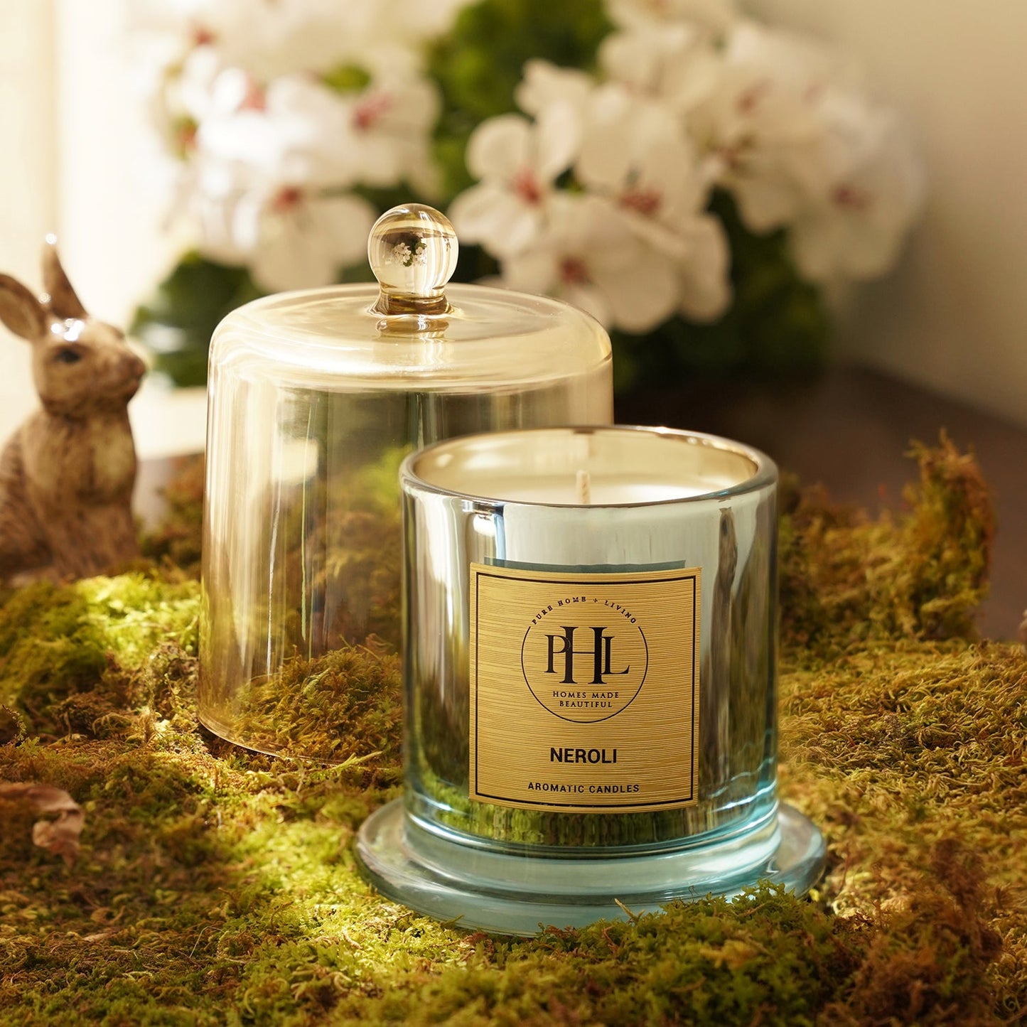 Neroli Scented Bell Jar Glass Candle - Light Blue