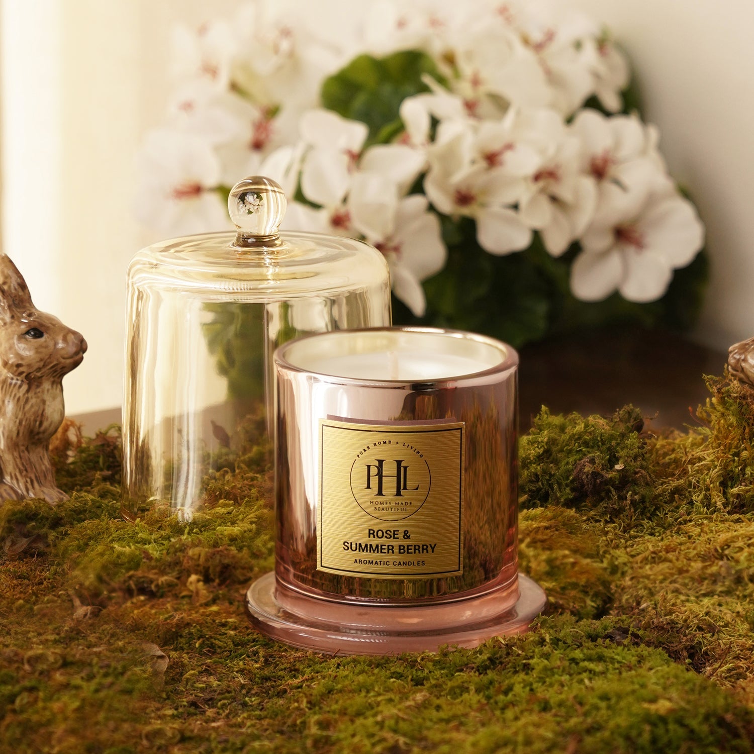 Rose and Summer Berry Scented Bell Jar Glass Candle - Light Pink