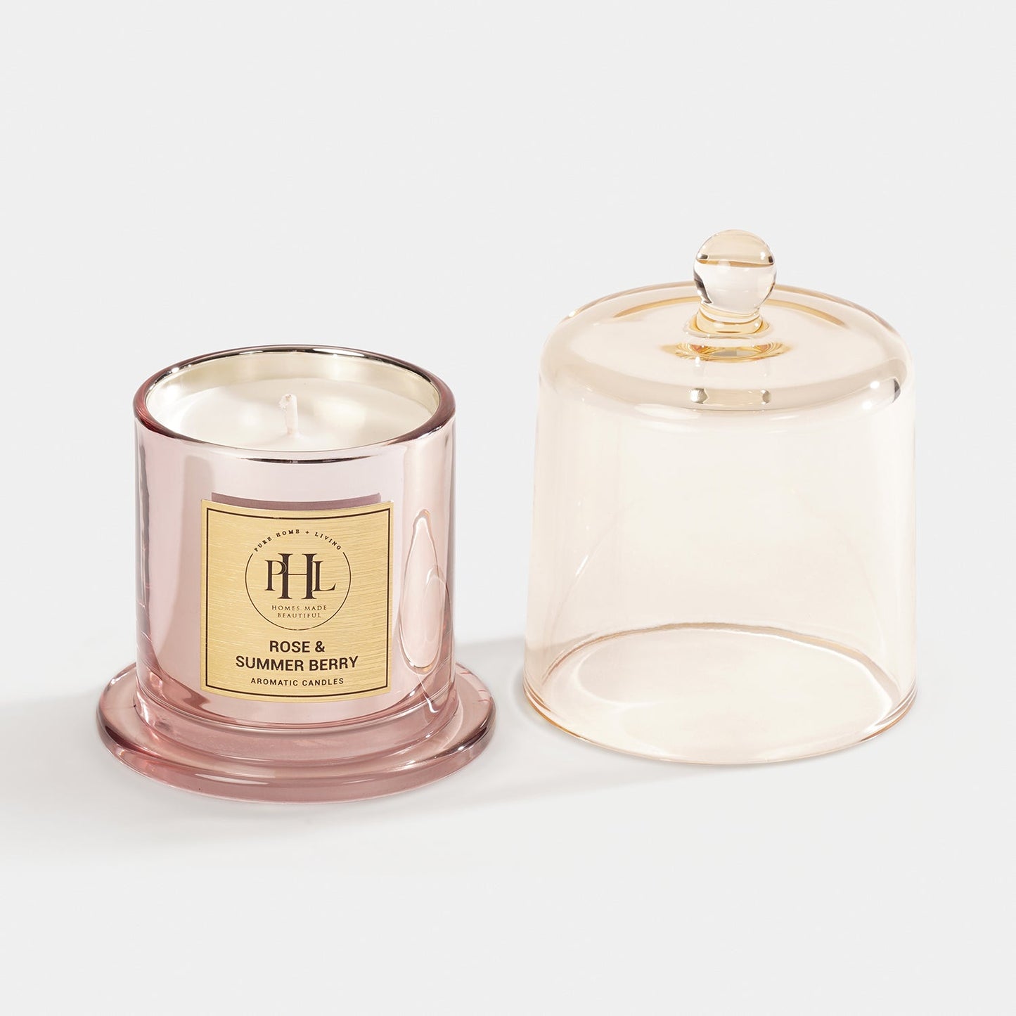 Rose and Summer Berry Scented Bell Jar Glass Candle - Light Pink