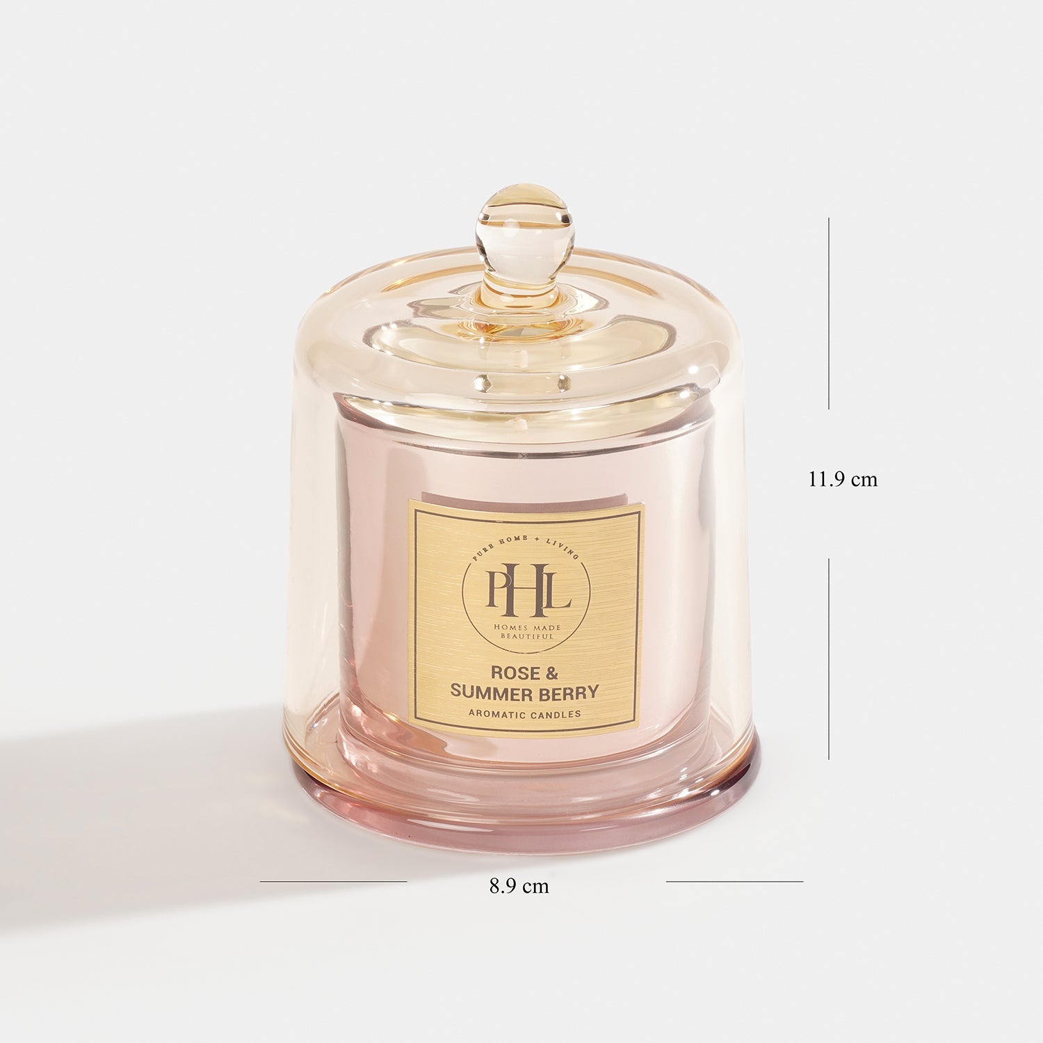 Rose and Summer Berry Scented Bell Jar Glass Candle - Light Pink