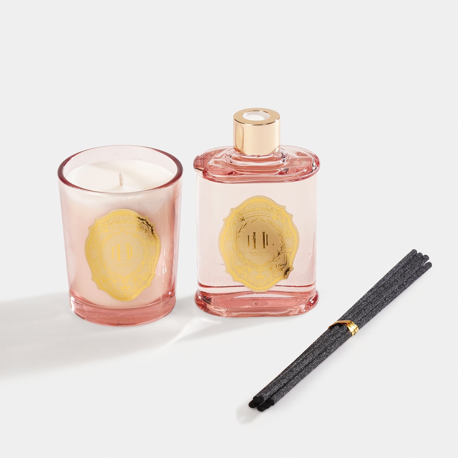 Set of 2 Light Pink Rose and Summer Berry Scented Wax Filled Jar Candle and Diffuser