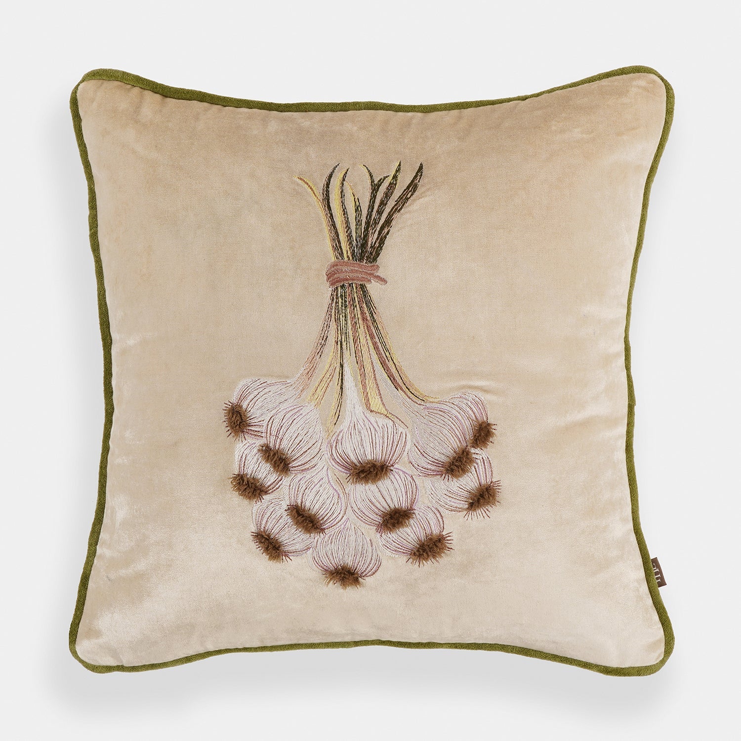 Beige Garlic Motif Embroidered Cushion Cover