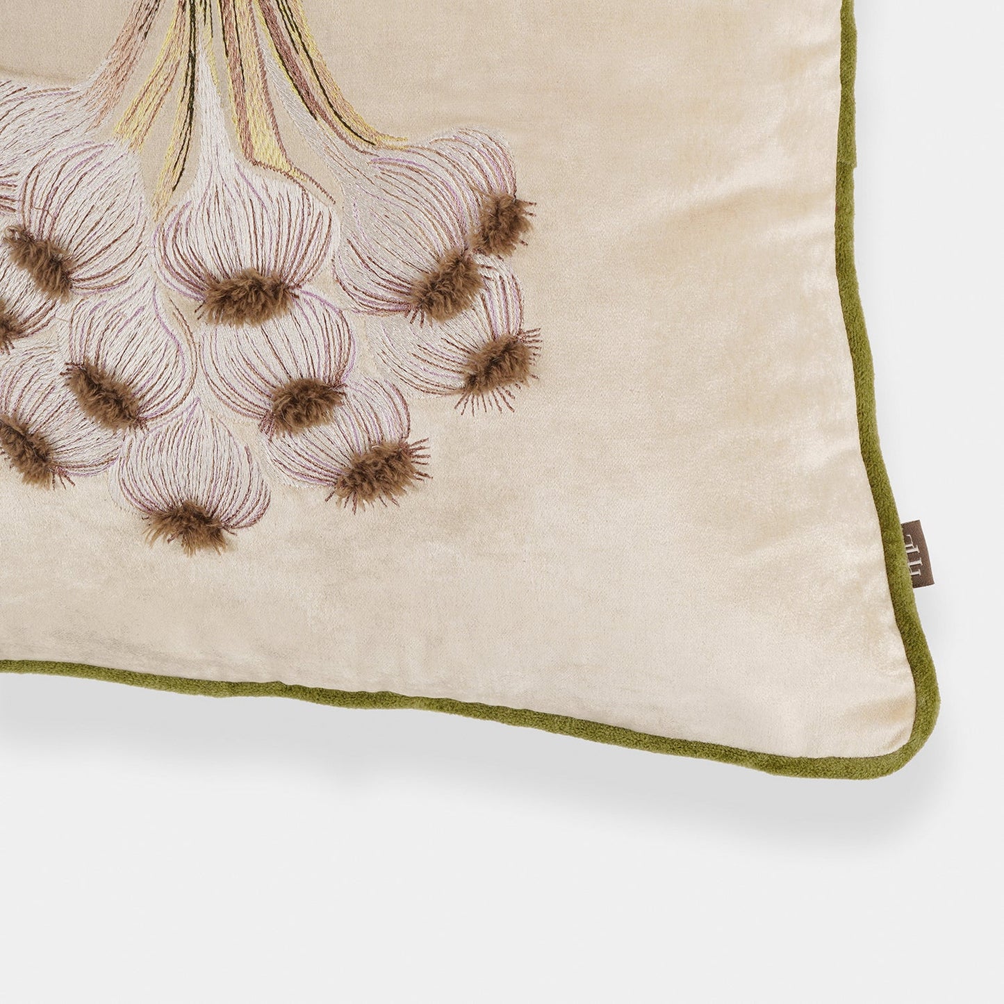 Beige Garlic Motif Embroidered Cushion Cover