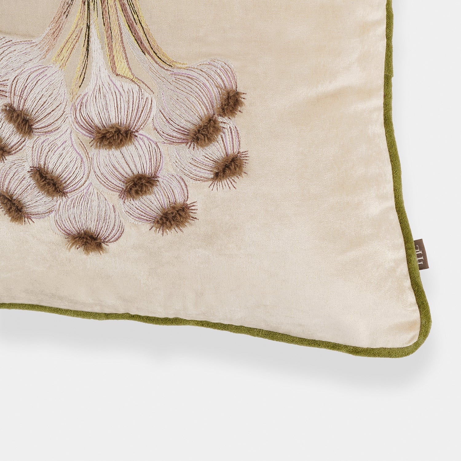 Beige Garlic Motif Embroidered Cushion Cover