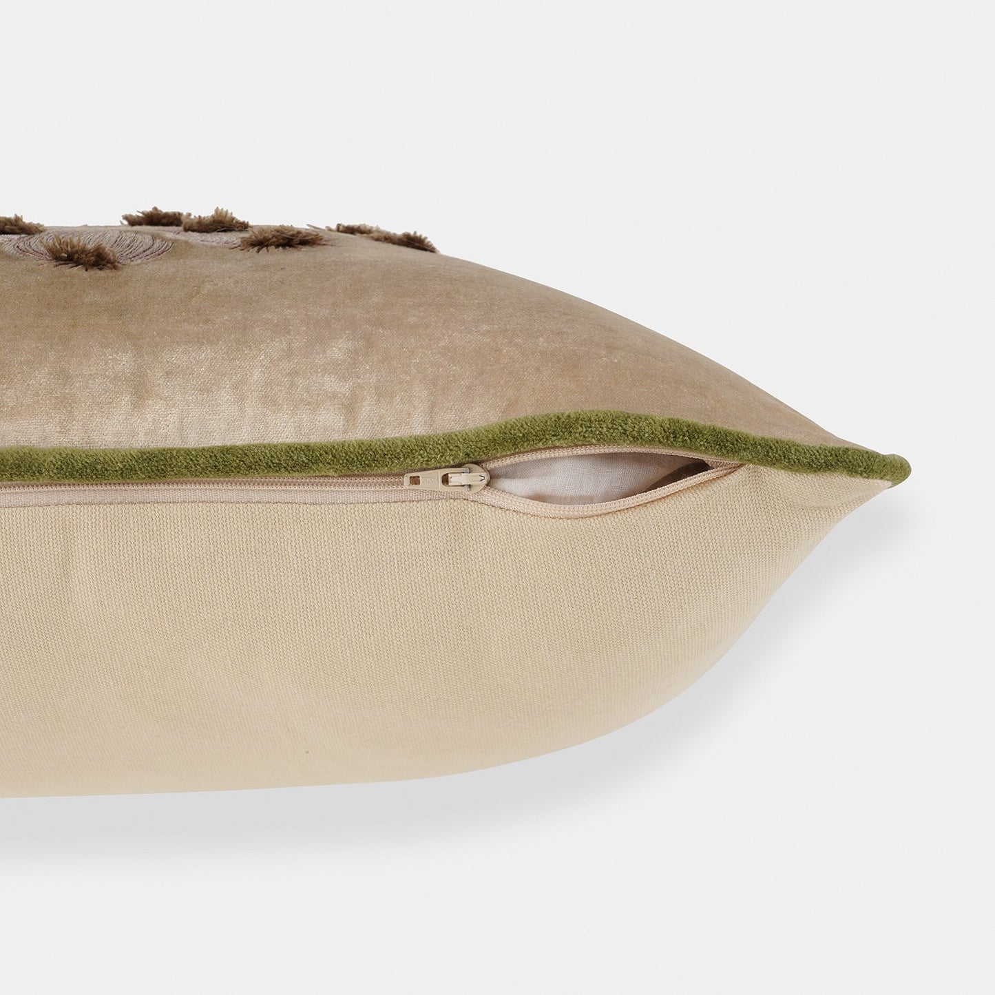 Beige Garlic Motif Embroidered Cushion Cover
