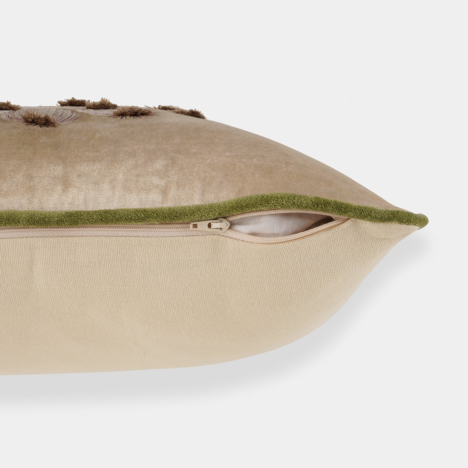 Beige Garlic Motif Embroidered Cushion Cover