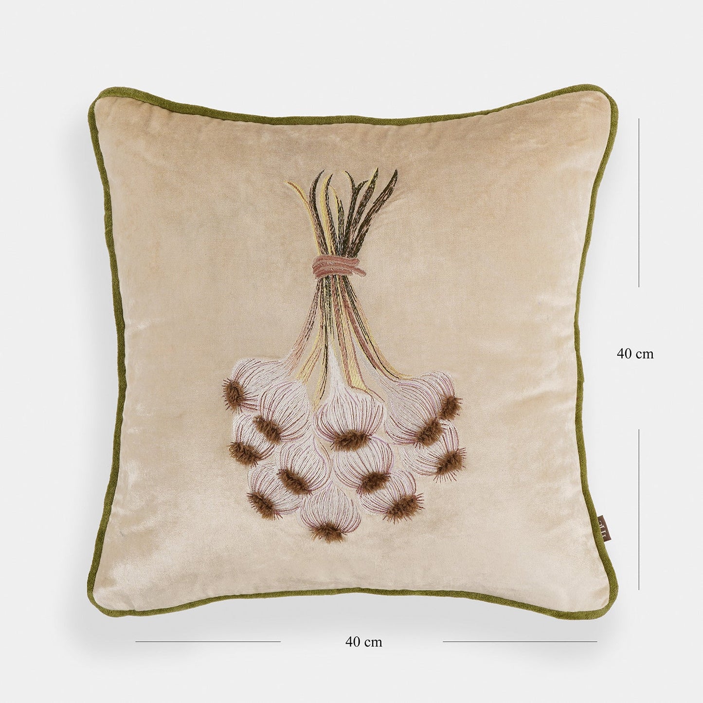 Beige Garlic Motif Embroidered Cushion Cover