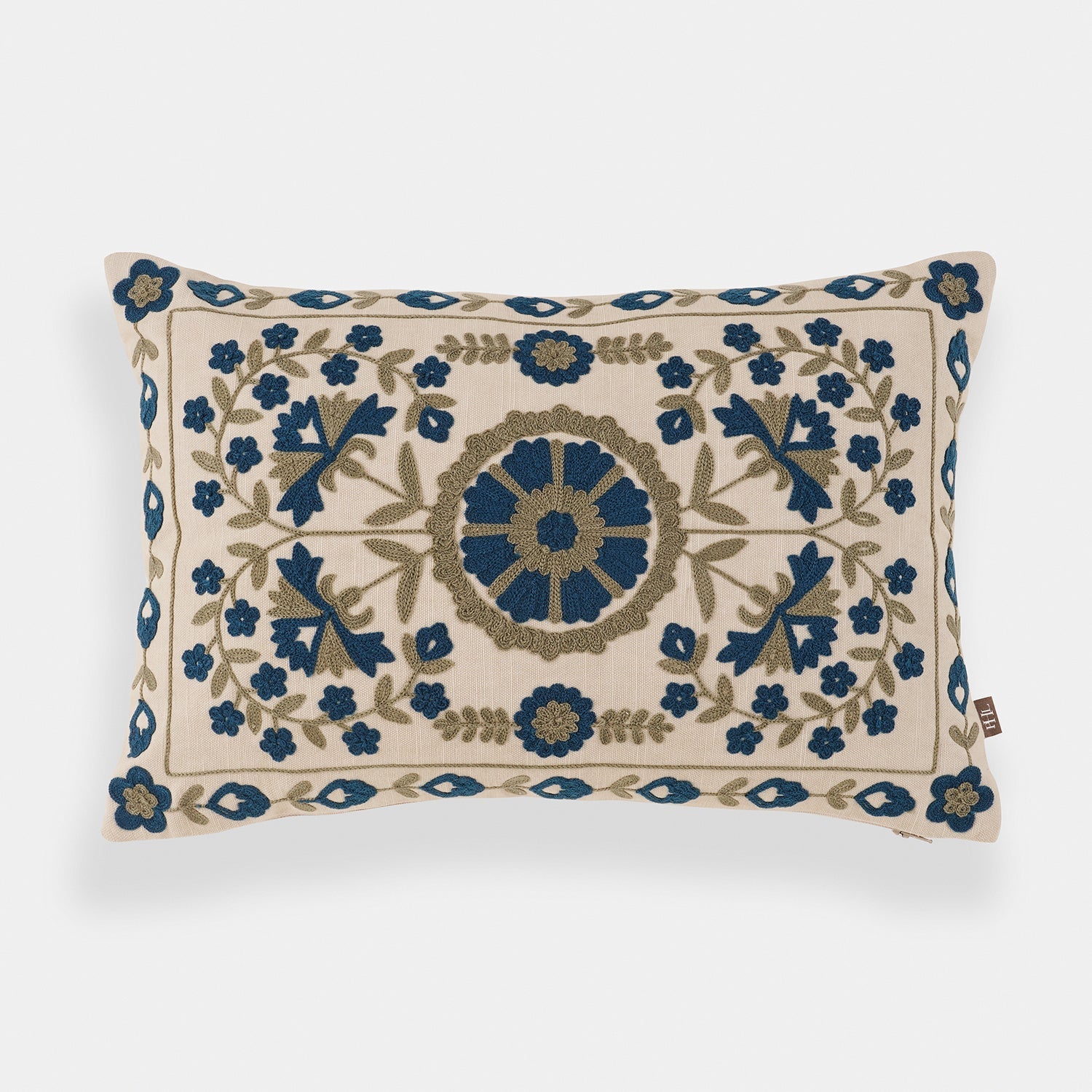 Blue Embroidered Cushion Cover