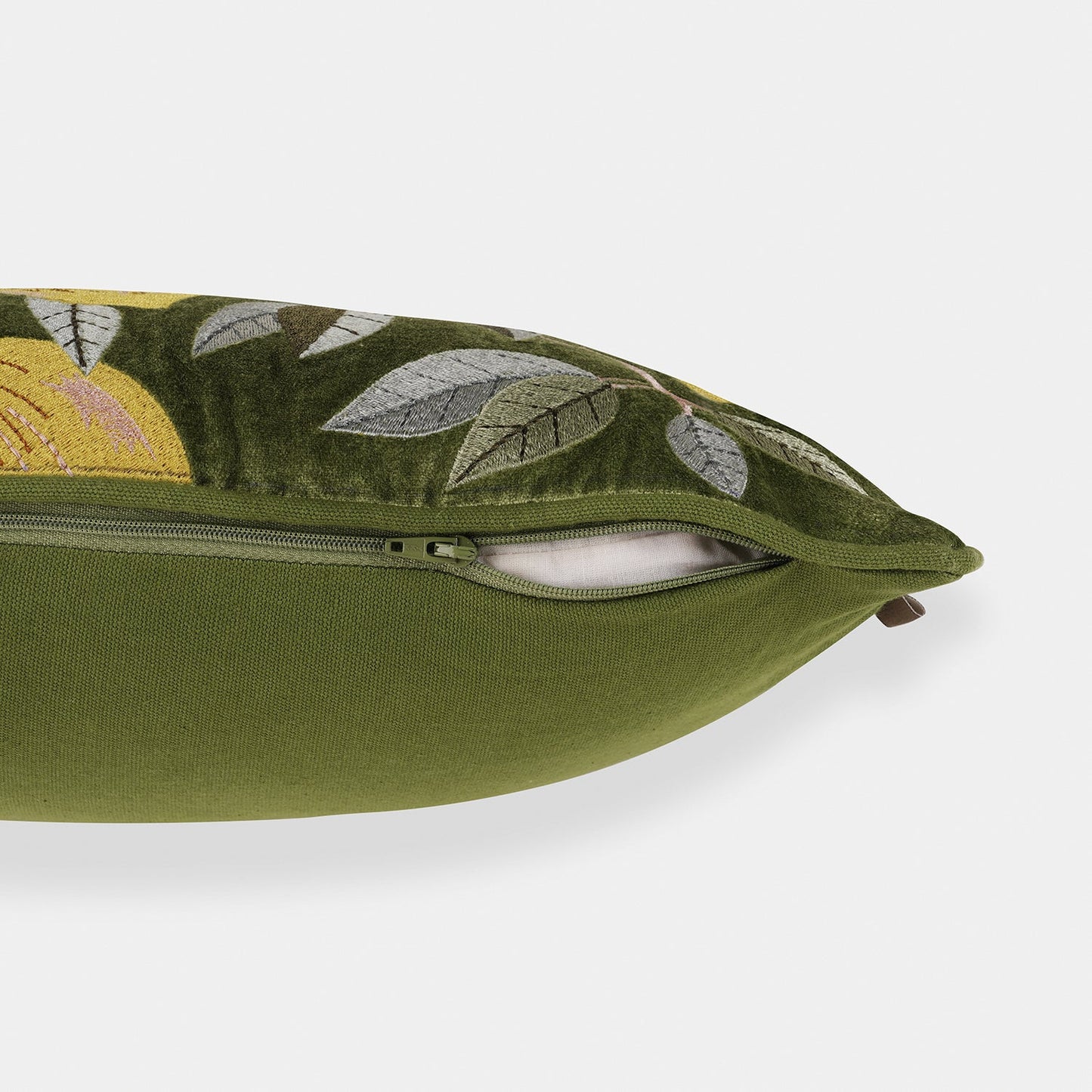 Green Lemon Embroidered Velvet Cushion Cover