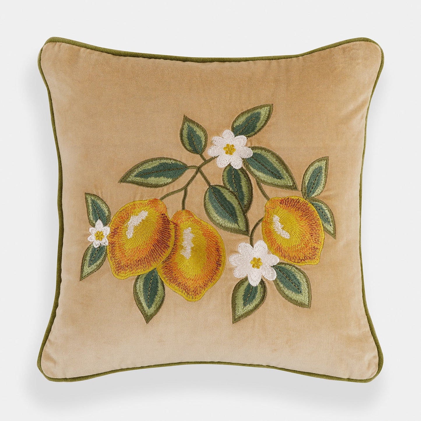 Beige Lemon Embroidery Velvet Cushion Cover