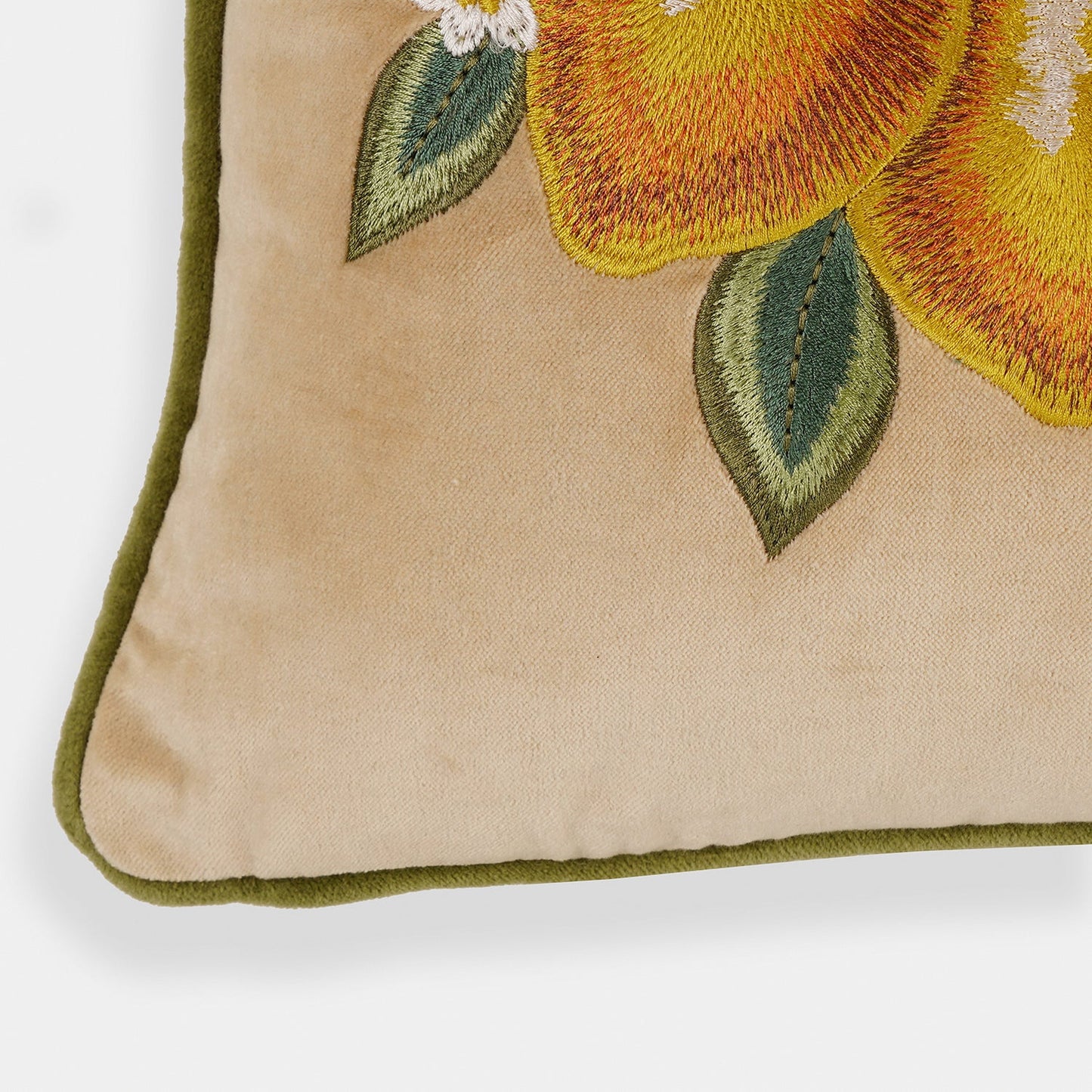 Beige Lemon Embroidery Velvet Cushion Cover