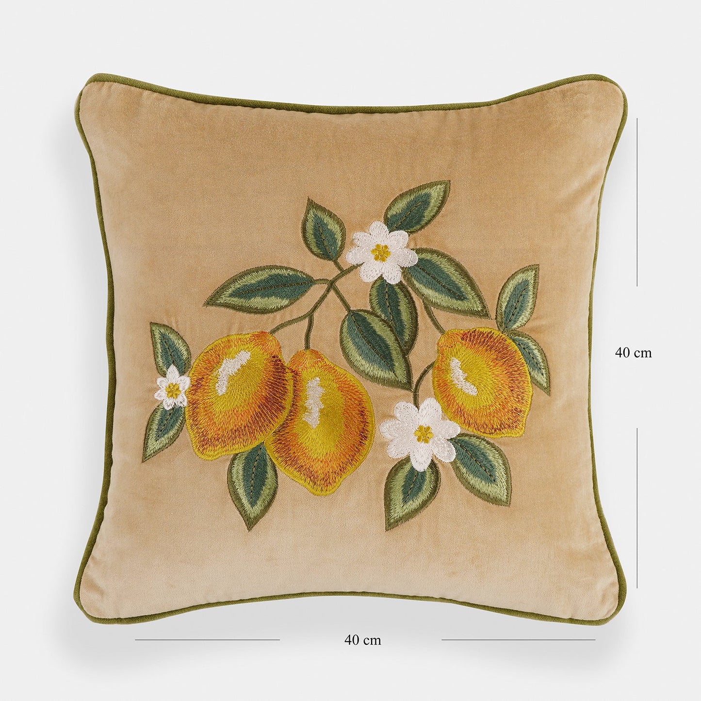 Beige Lemon Embroidery Velvet Cushion Cover