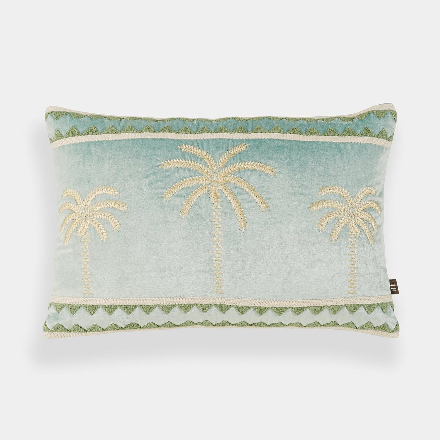 Blue Palm Embroidered Velvet Cushion Cover