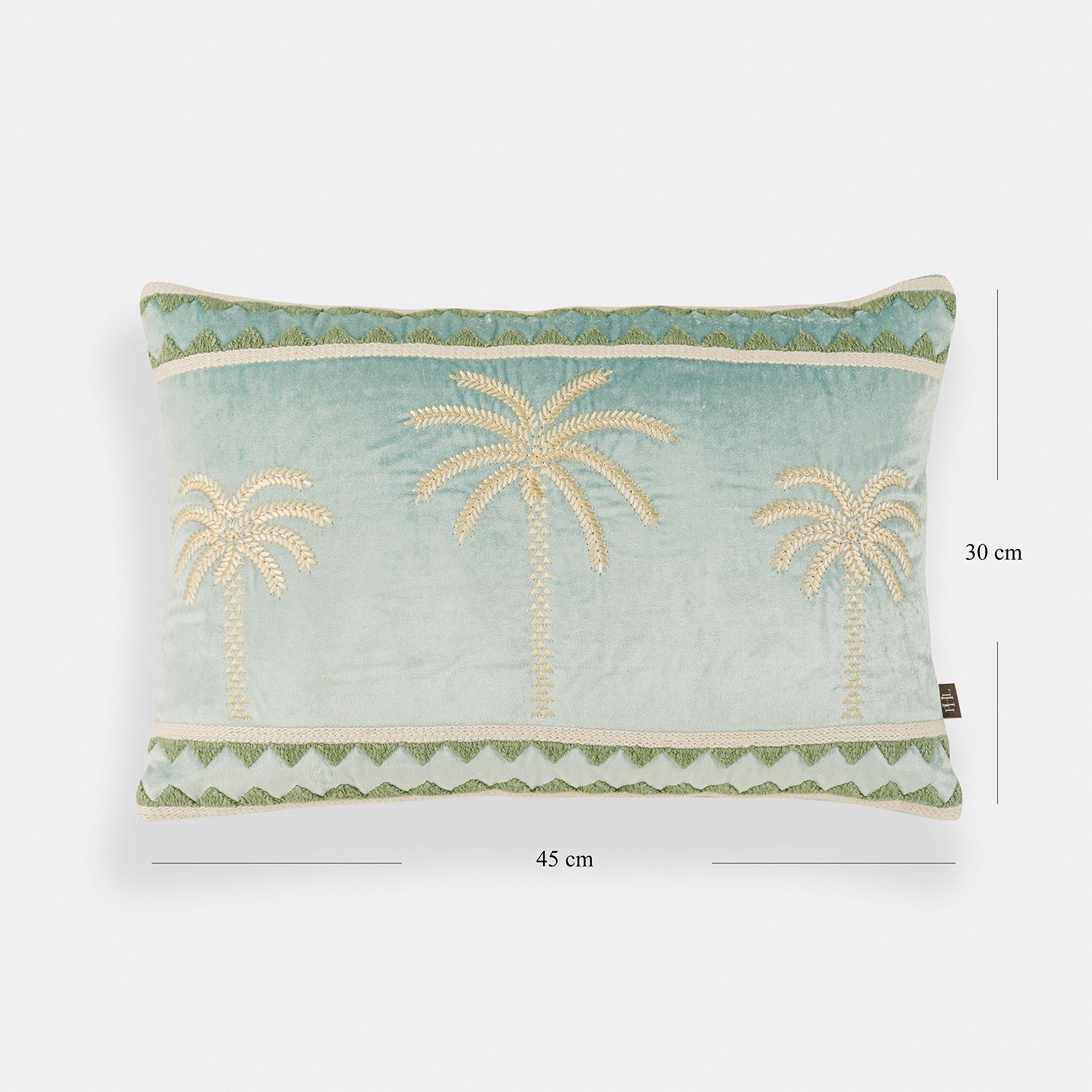 Blue Palm Embroidered Velvet Cushion Cover