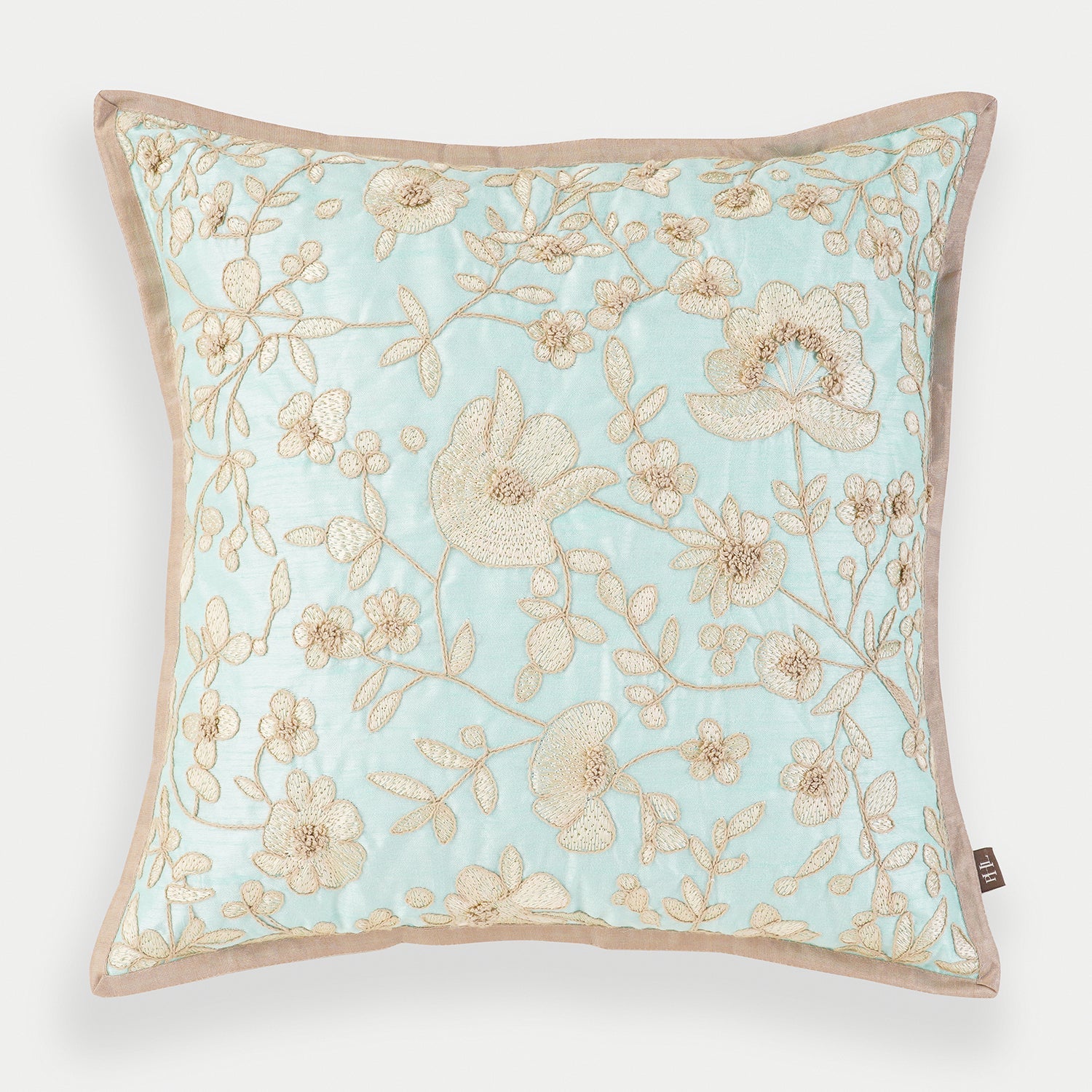 Blue Floral Embroidered Cushion Cover