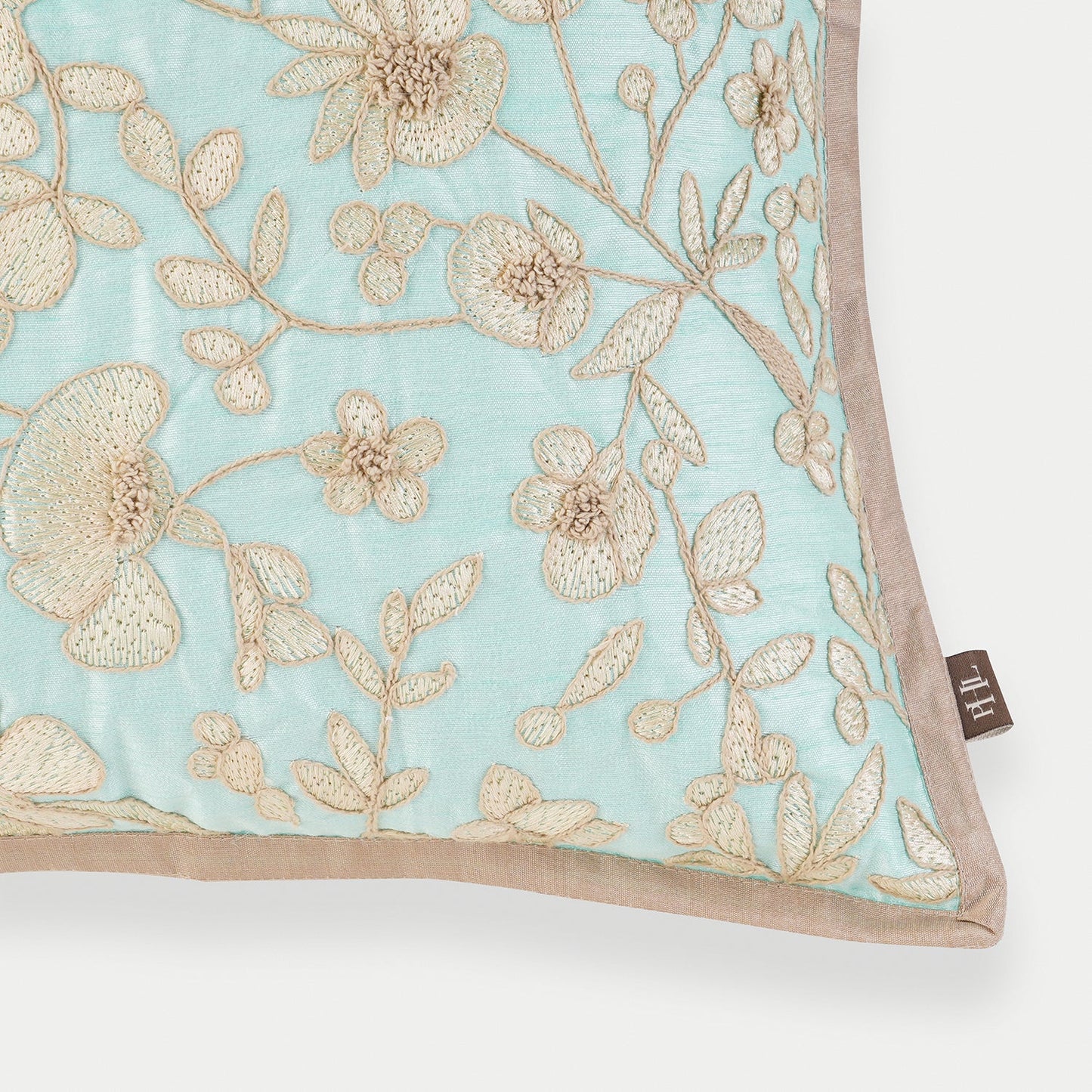 Blue Floral Embroidered Cushion Cover