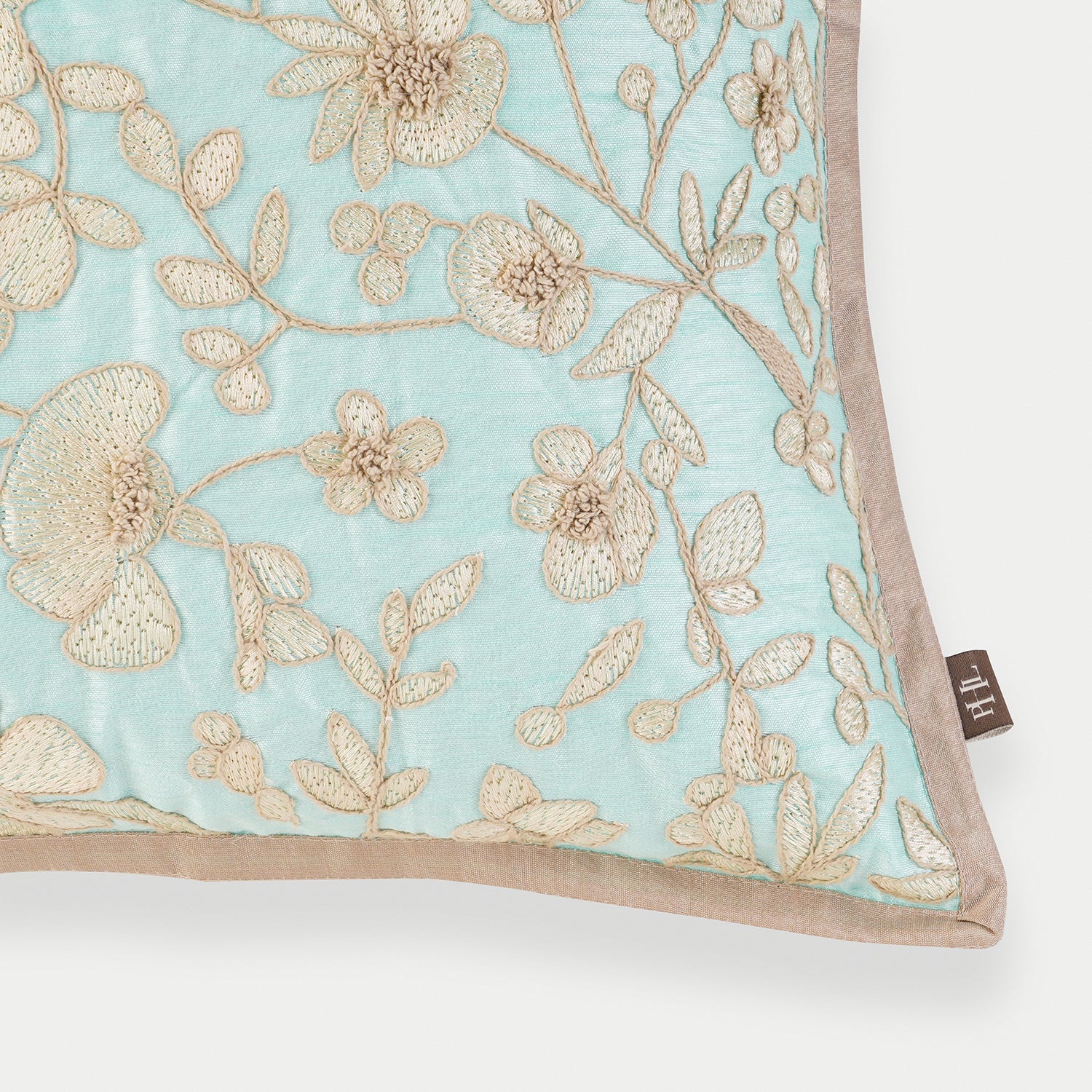 Blue Floral Embroidered Cushion Cover