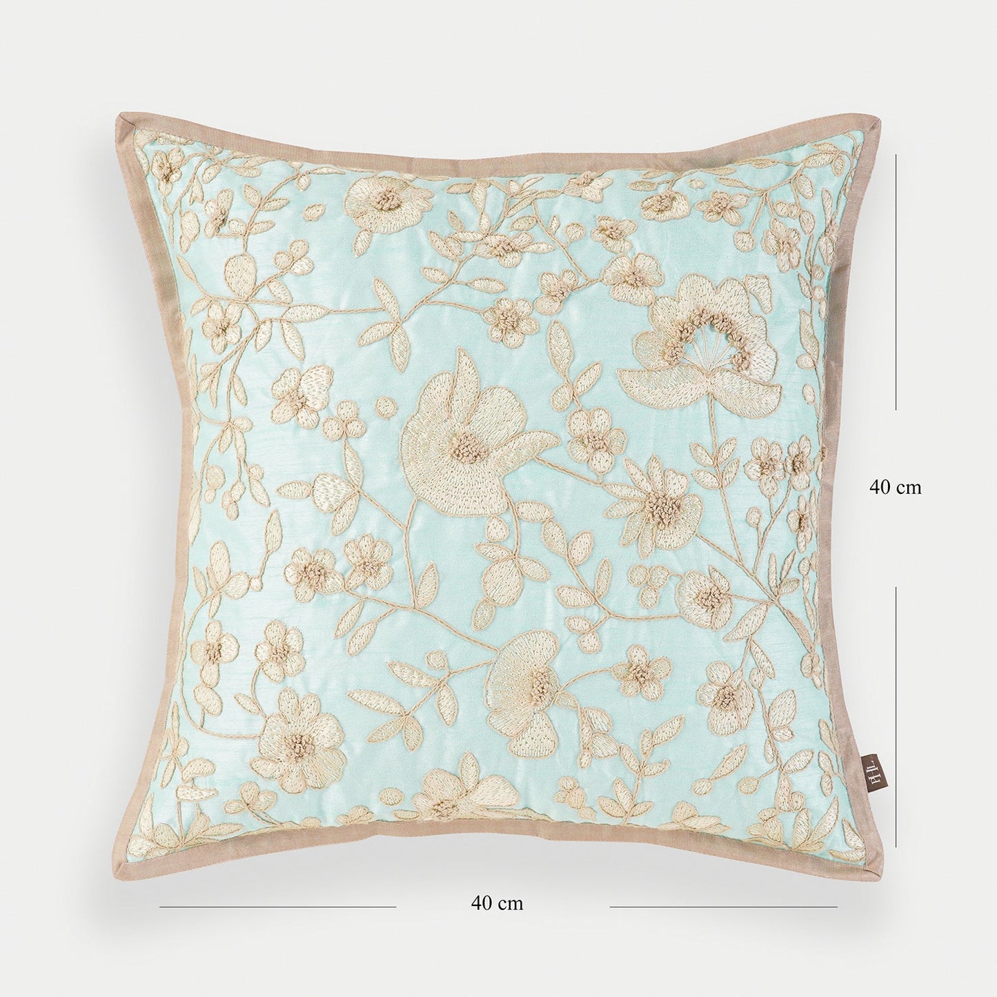 Blue Floral Embroidered Cushion Cover
