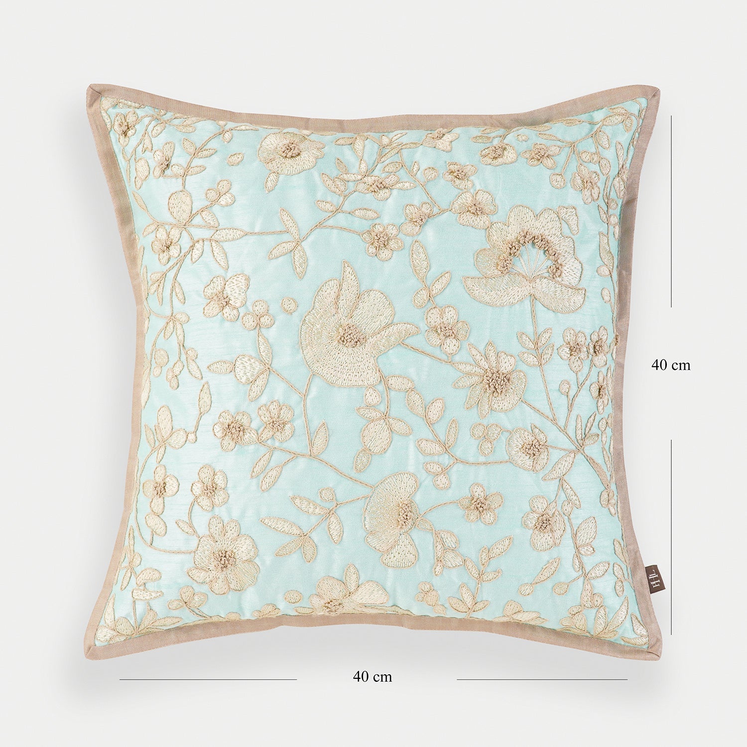 Blue Floral Embroidered Cushion Cover