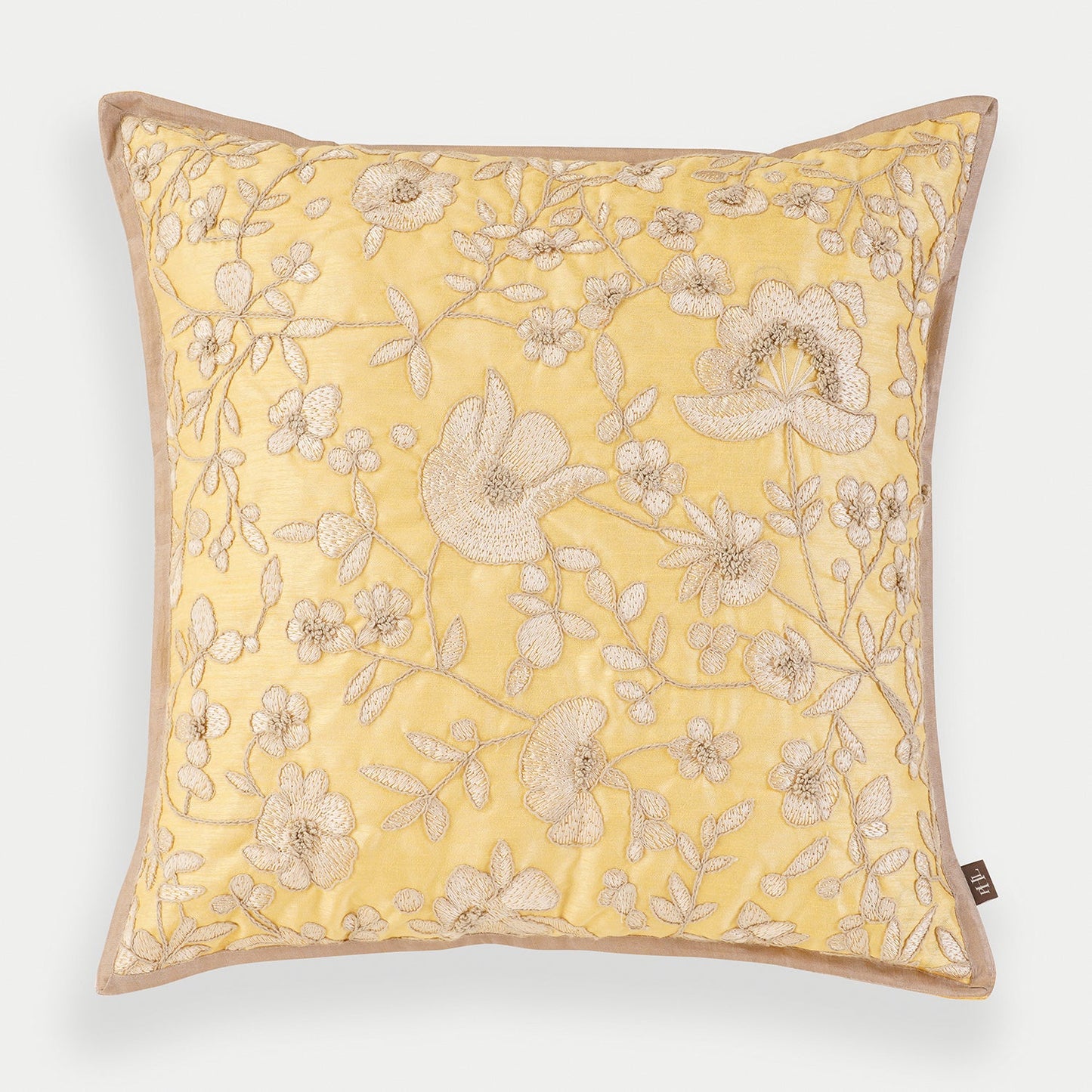Yellow Floral Embroidered Cushion Cover