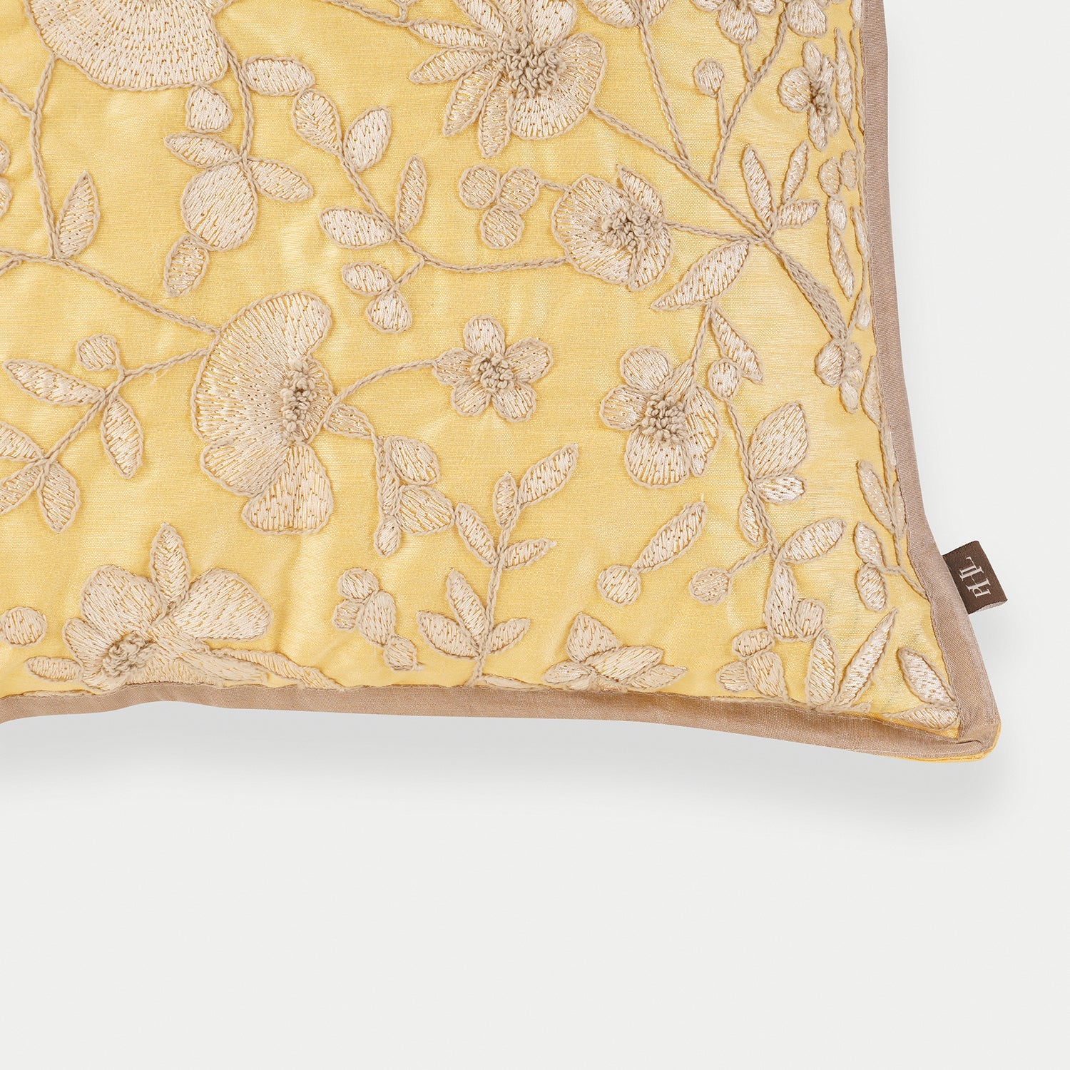 Yellow Floral Embroidered Cushion Cover