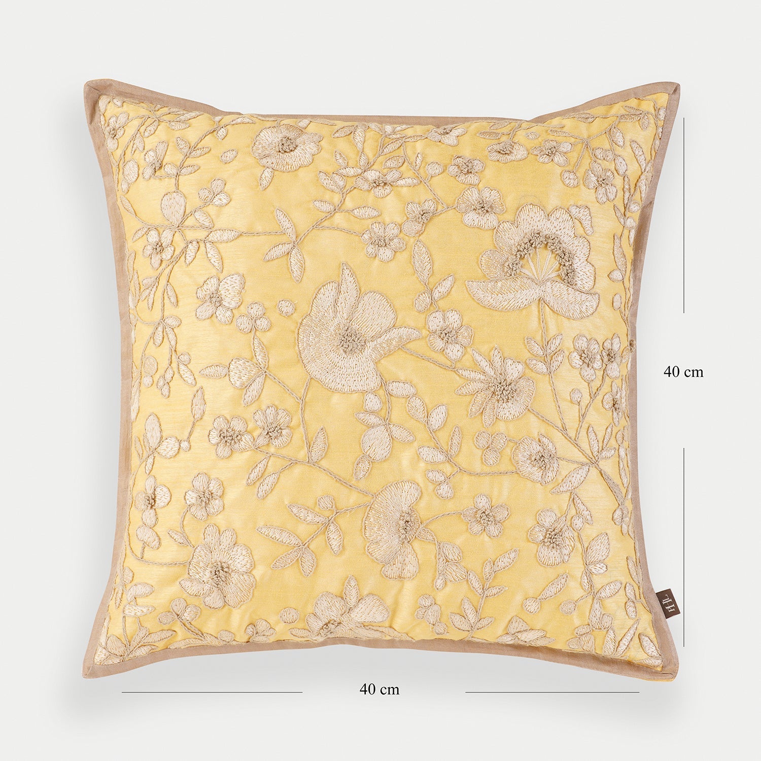 Yellow Floral Embroidered Cushion Cover