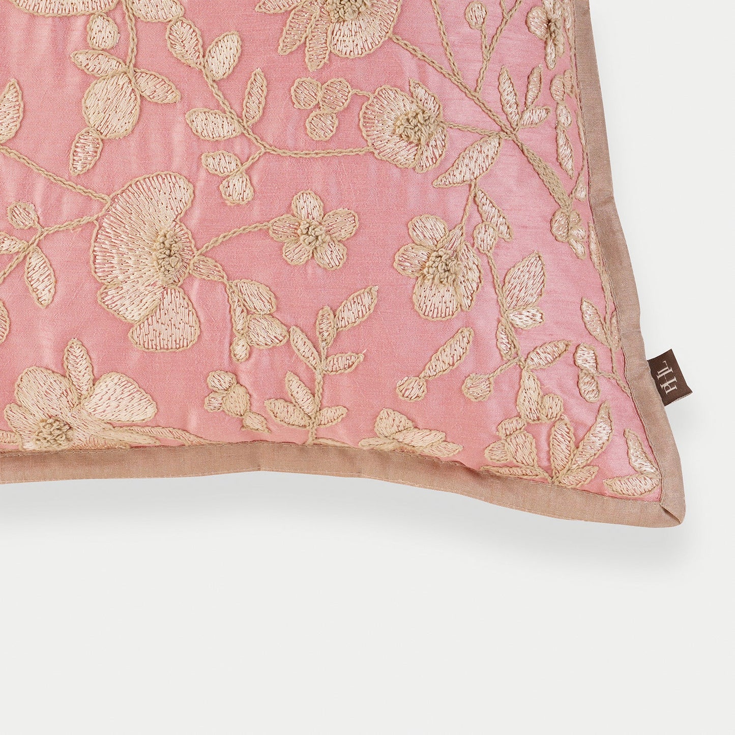 Pink Floral Embroidered Cushion Cover