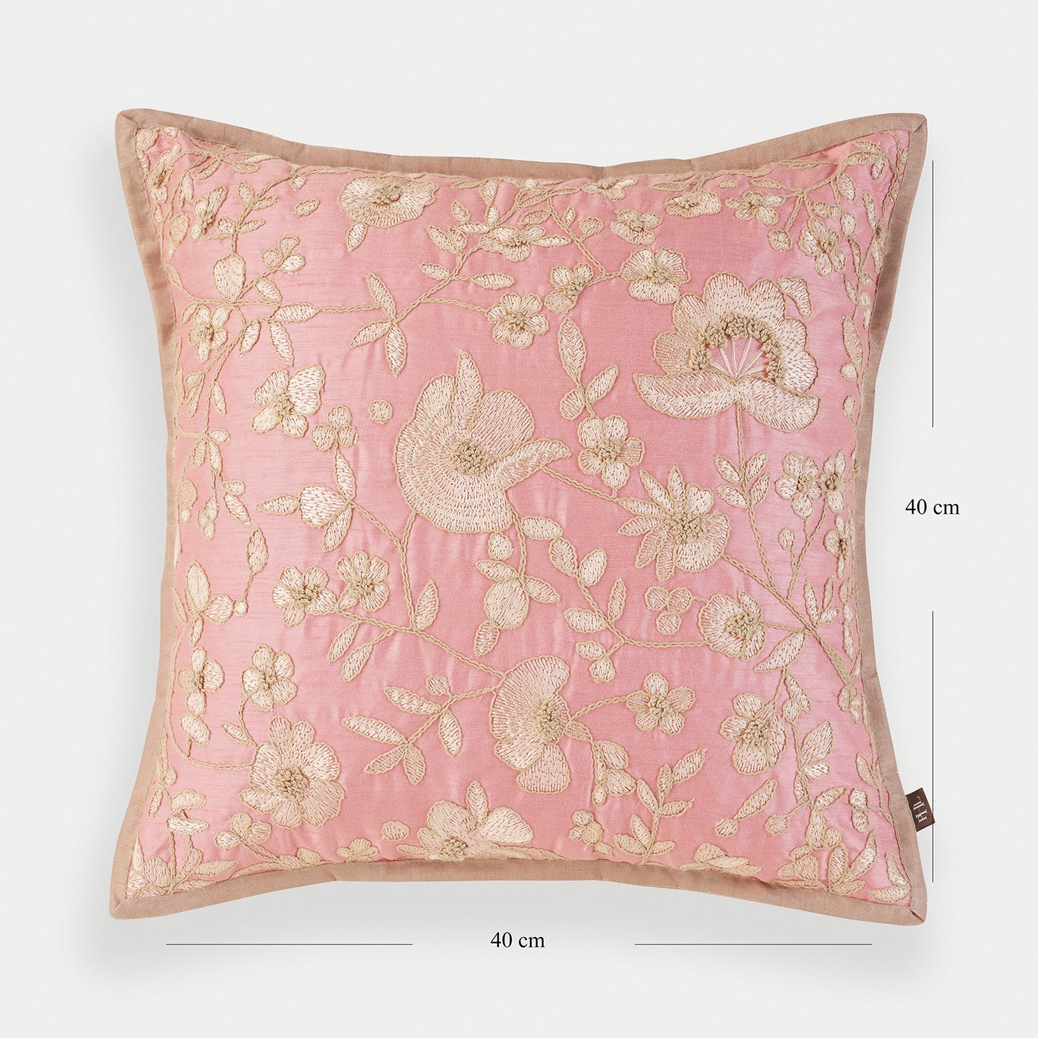 Pink Floral Embroidered Cushion Cover