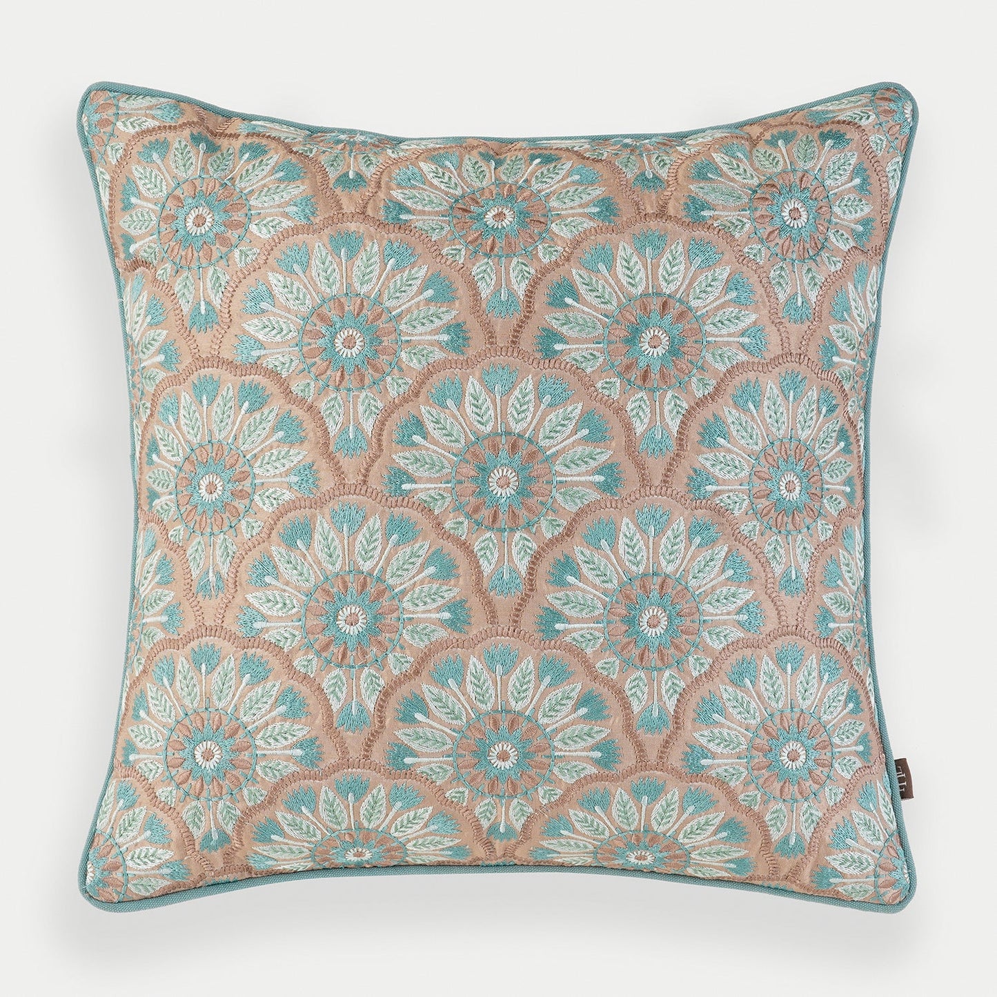 Blue Geometric Embroidered Cushion Cover