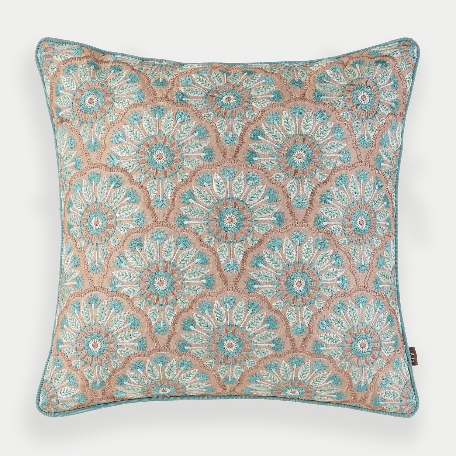 Blue Geometric Embroidered Cushion Cover