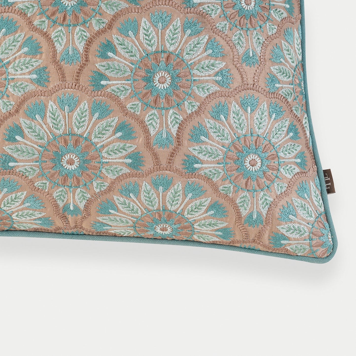 Blue Geometric Embroidered Cushion Cover