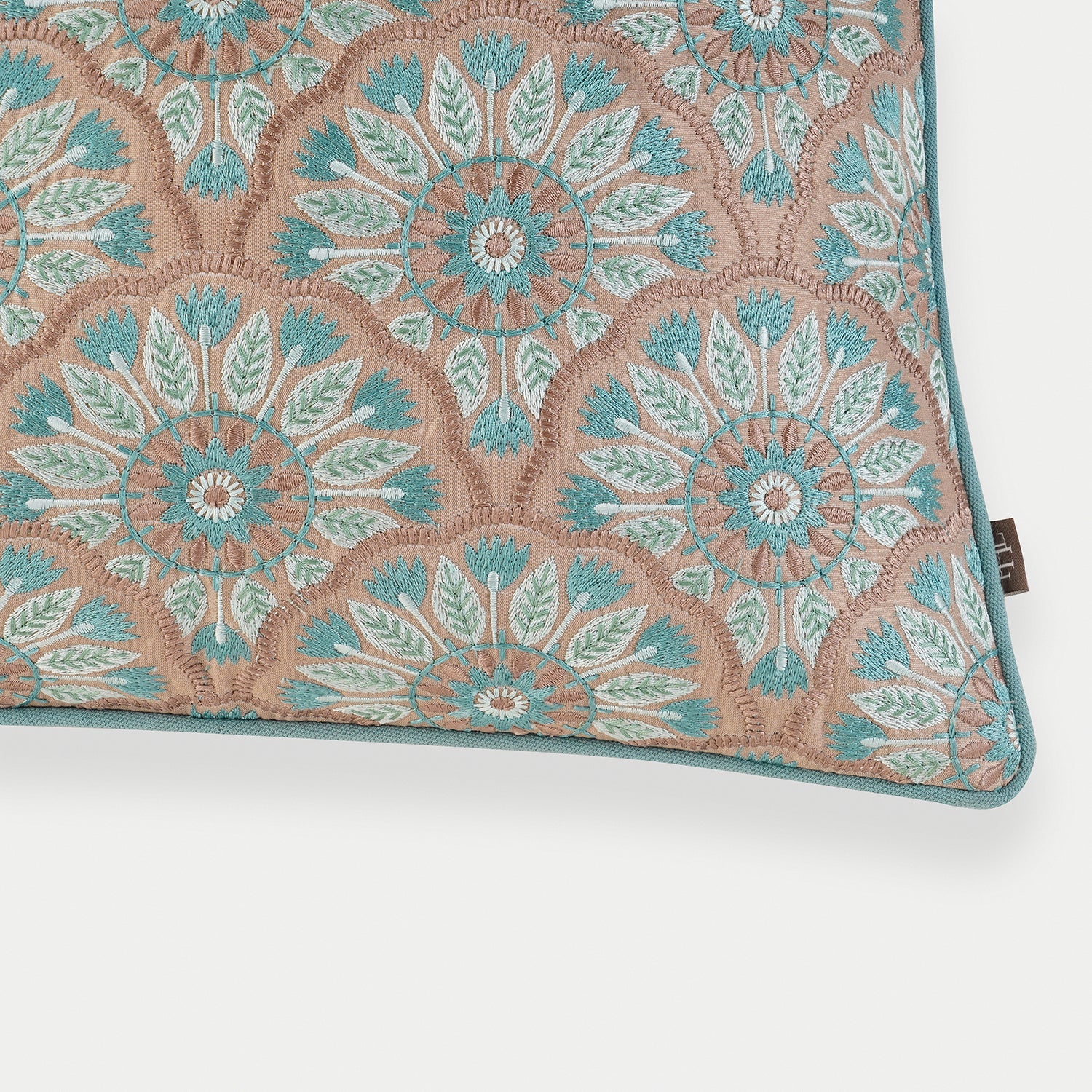 Blue Geometric Embroidered Cushion Cover