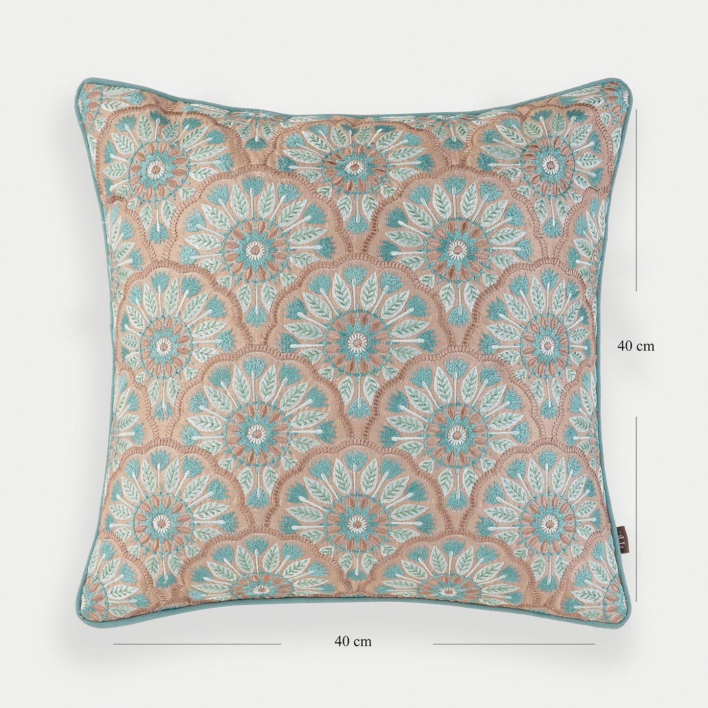 Blue Geometric Embroidered Cushion Cover