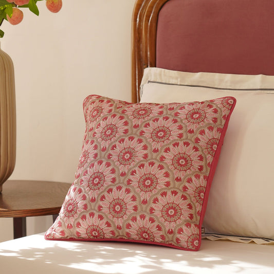 Pink Geometric Embroidered Cushion Cover