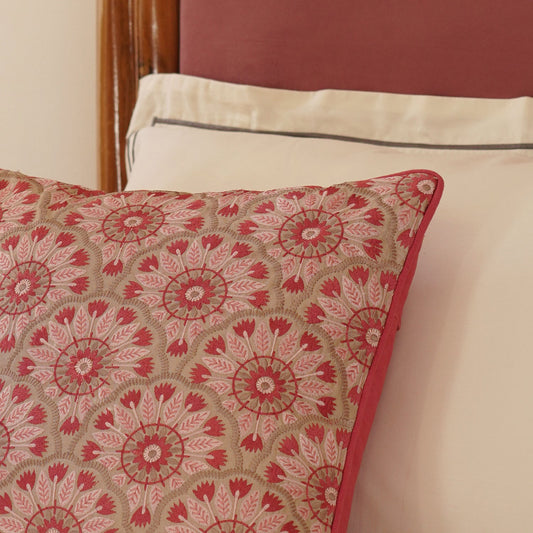 Pink Geometric Embroidered Cushion Cover