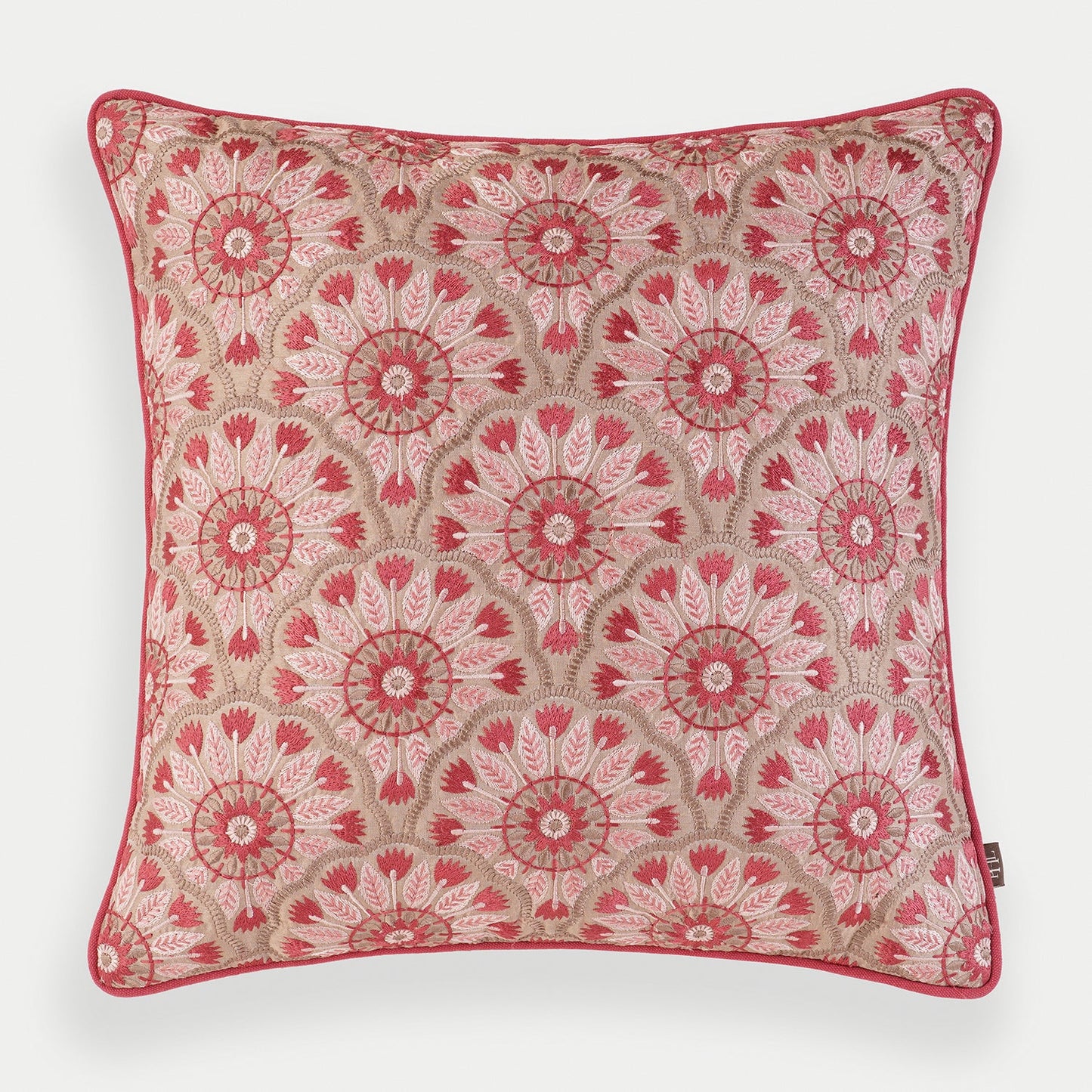 Pink Geometric Embroidered Cushion Cover