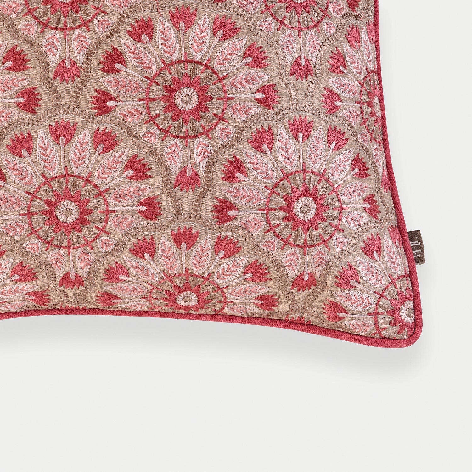 Pink Geometric Embroidered Cushion Cover